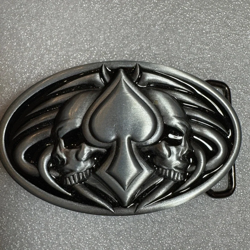 Oval‎ Skull Spade Belt Buckle Pewter Tone Men Women Biker Motorcycle